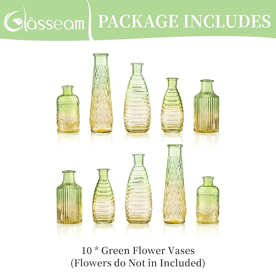 Amazon.com: Glasseam Vintage Green Glass Vase: Boho Flower
